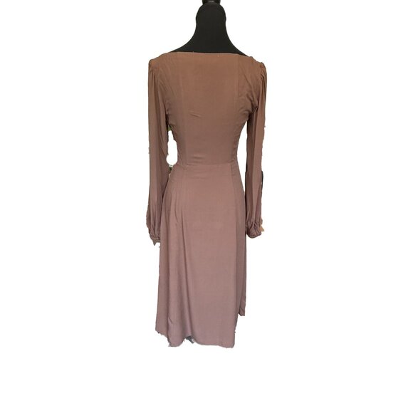 NWT Backyard Roses Maxi Dress XS Long Sleeve Solid Color Slit Sweetheart Neck - Picture 3 of 9